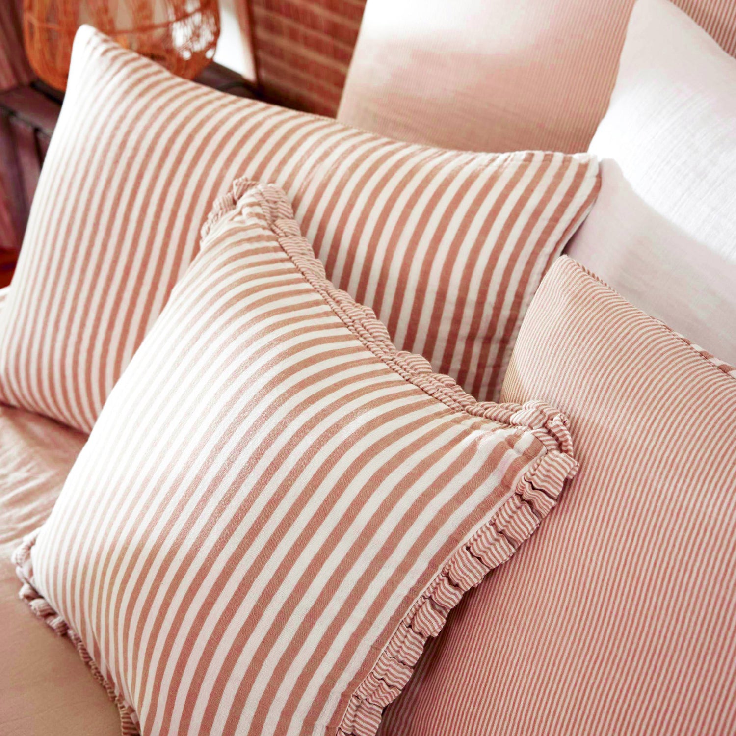 Apricot striped muslin pillowcase