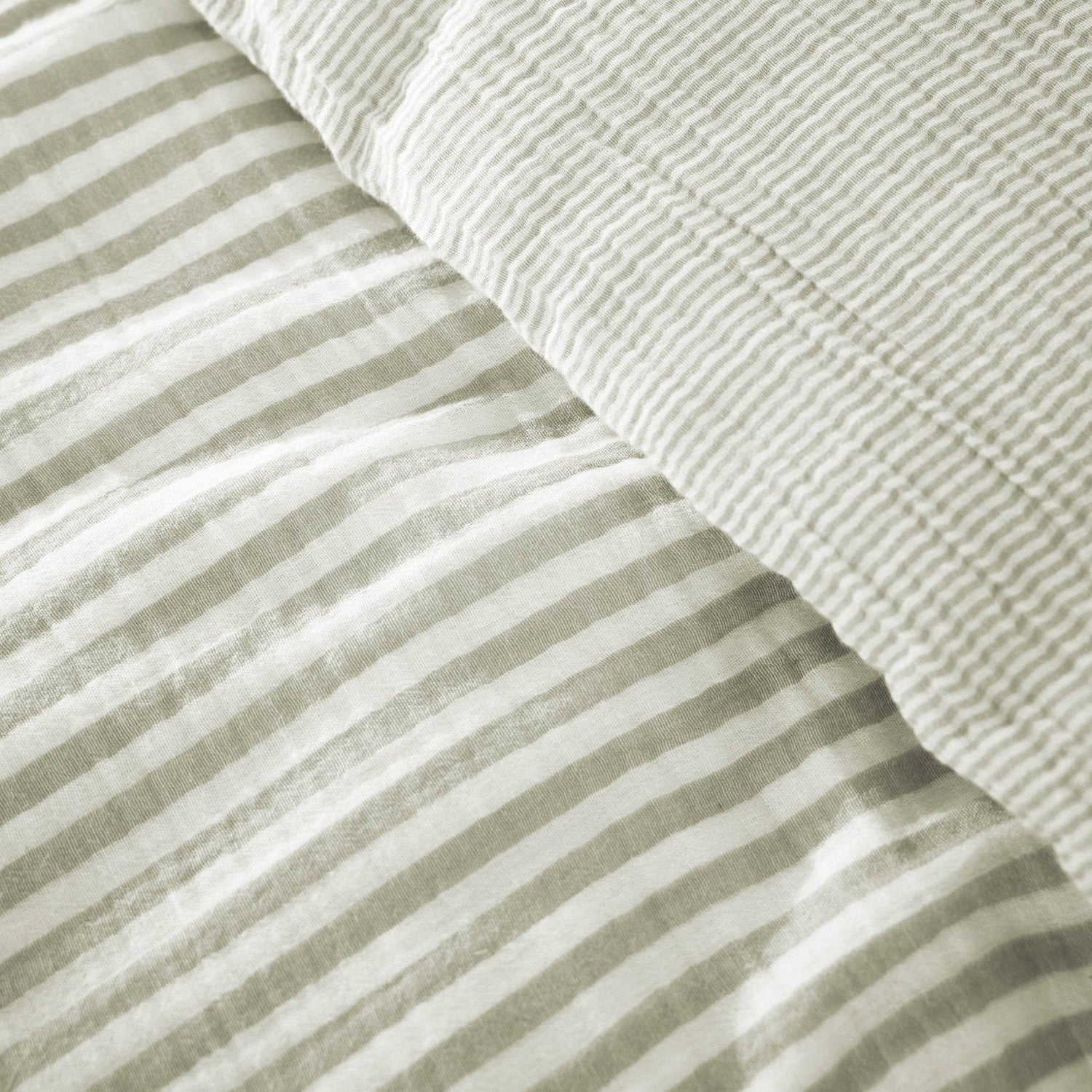 Eucalyptus green striped muslin duvet cover