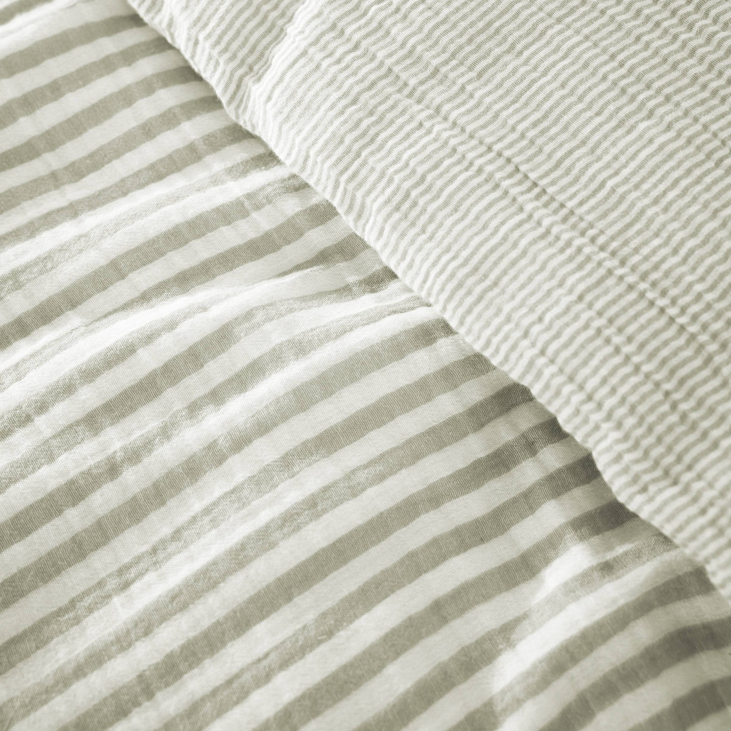 Eucalyptus green striped muslin duvet cover