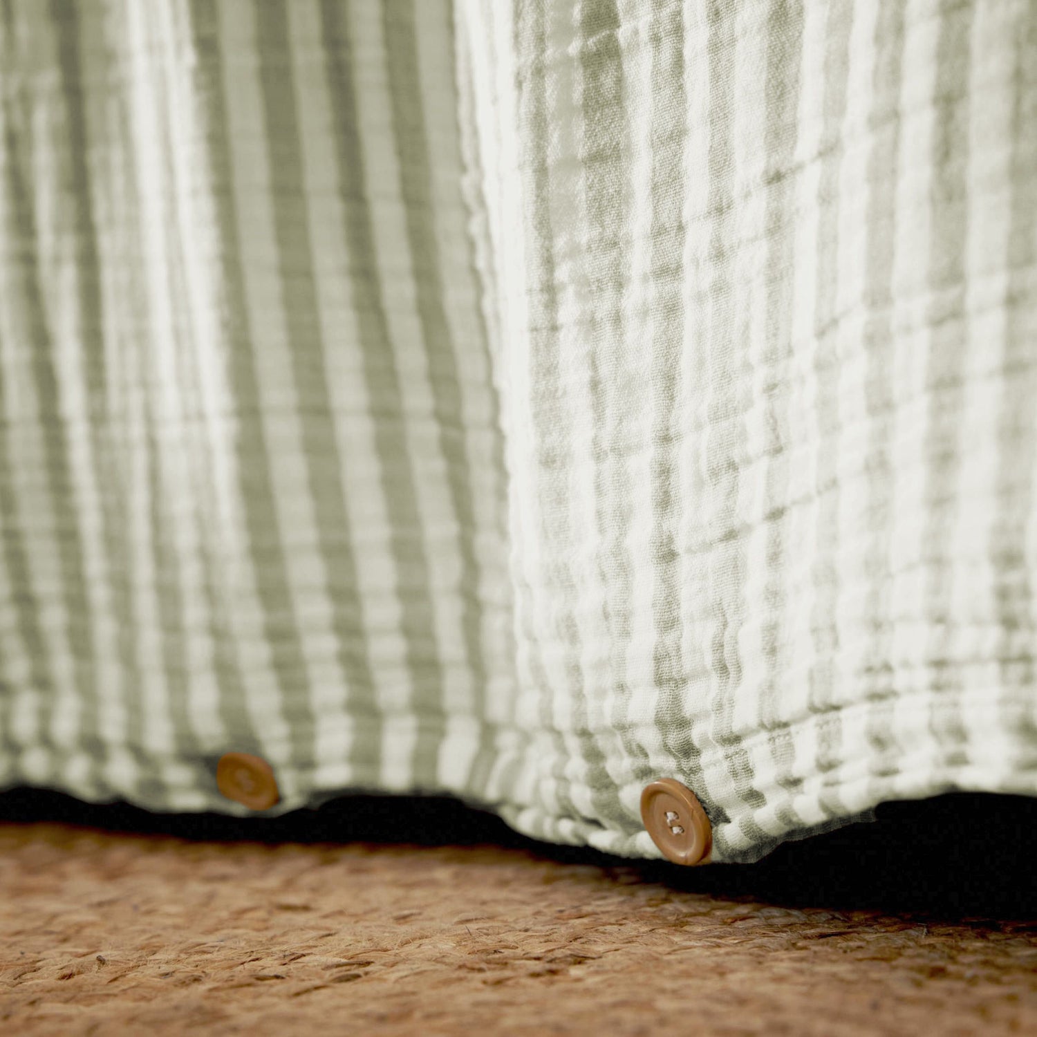 Eucalyptus green striped muslin duvet cover