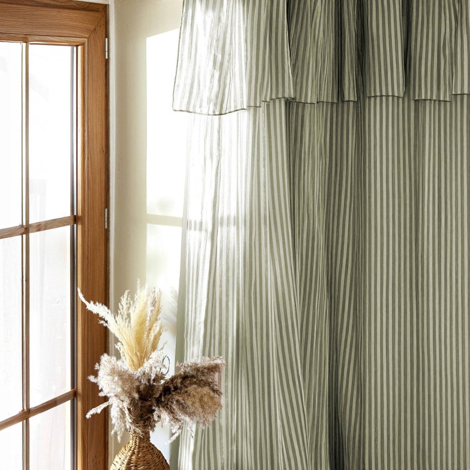 Eucalyptus green striped adjustable muslin curtain