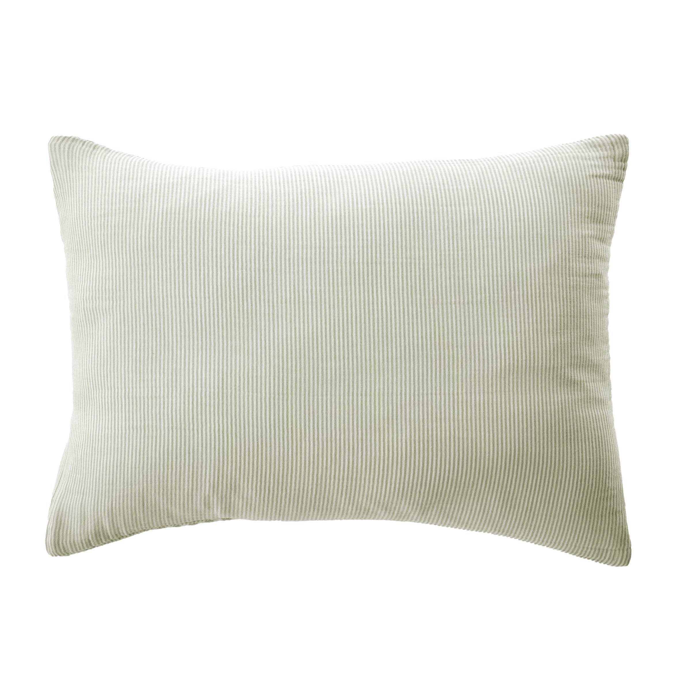 Eucalyptus green striped muslin pillowcase