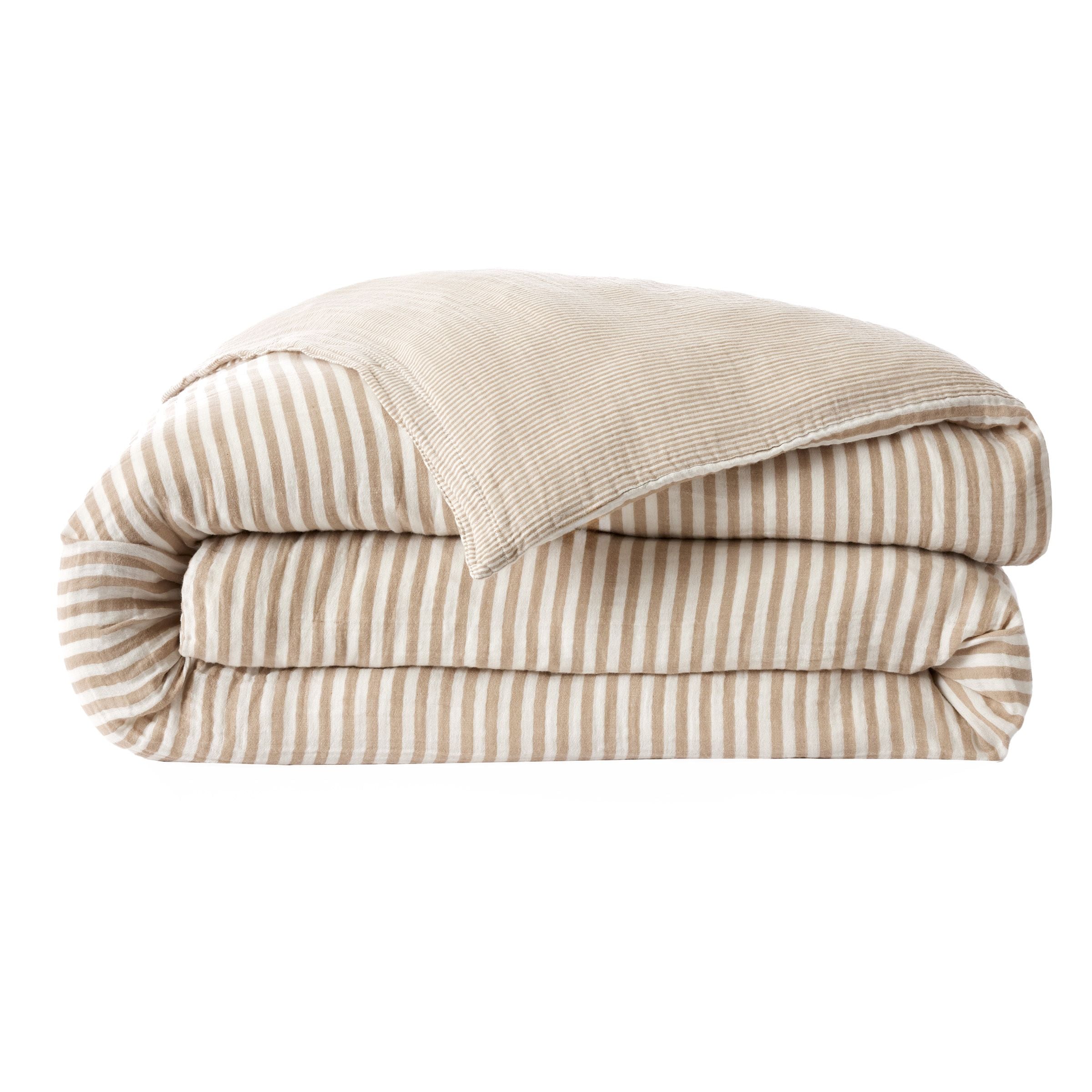 Taupe striped muslin duvet cover