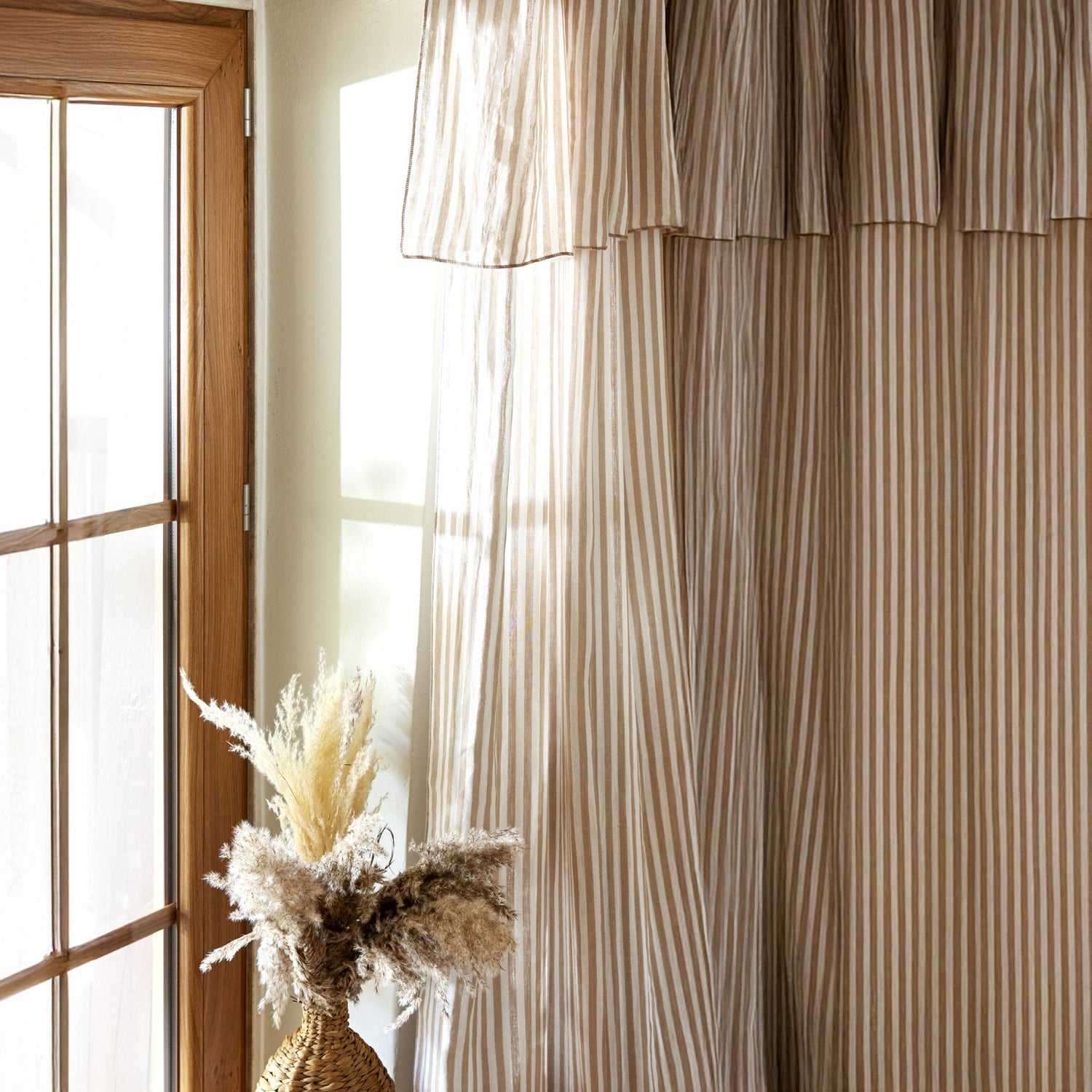 Taupe striped adjustable muslin curtain