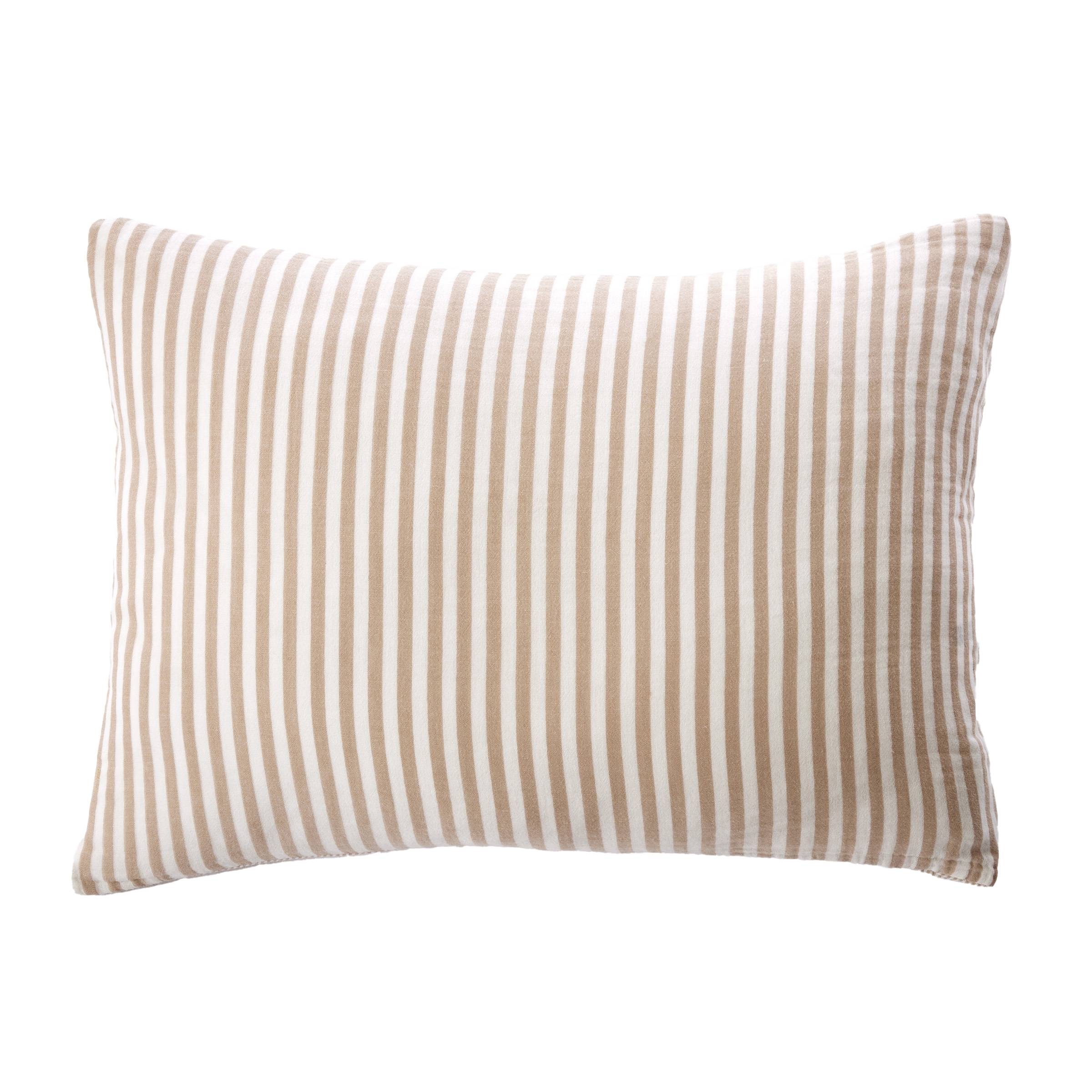 Taupe striped muslin pillowcase