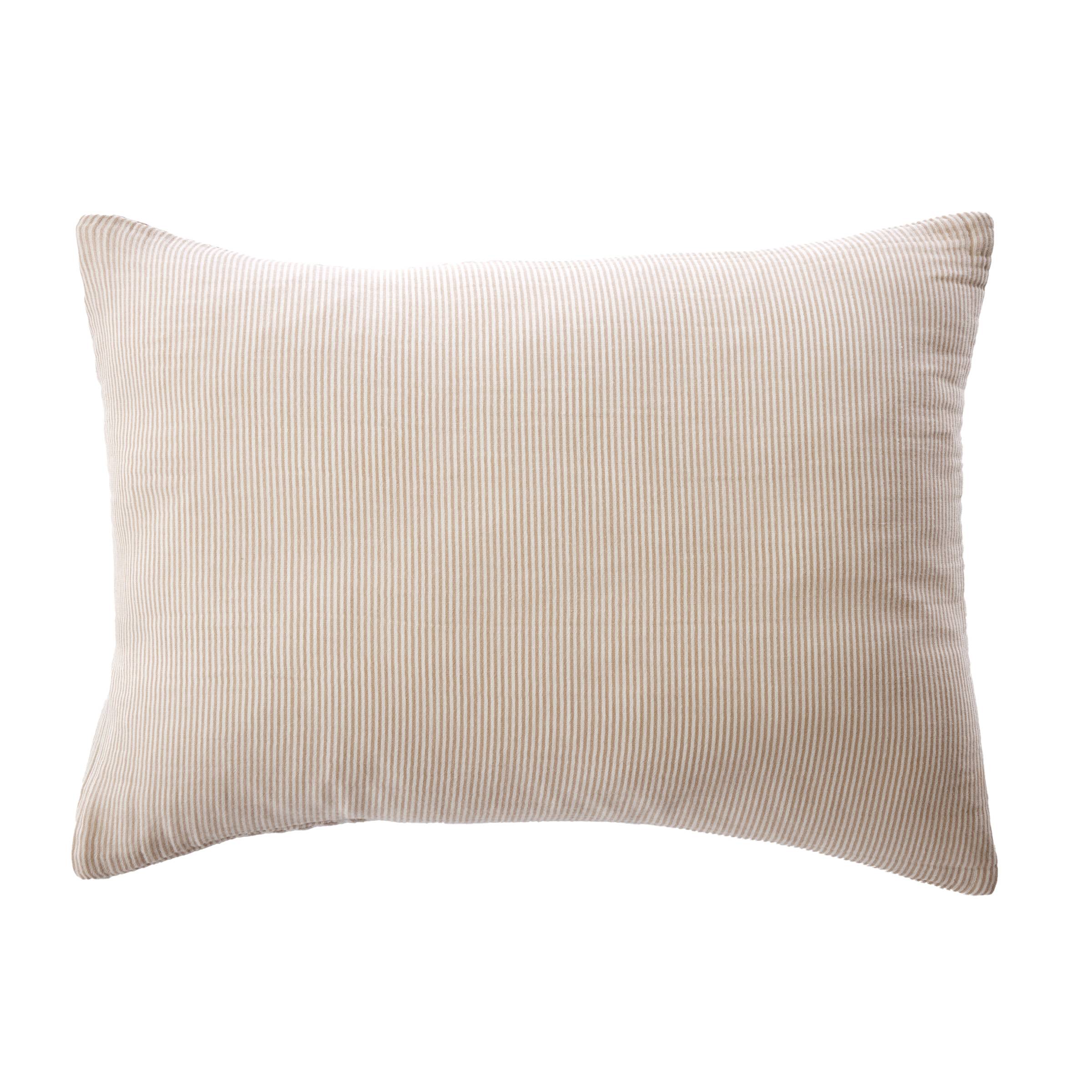 Taupe striped muslin pillowcase