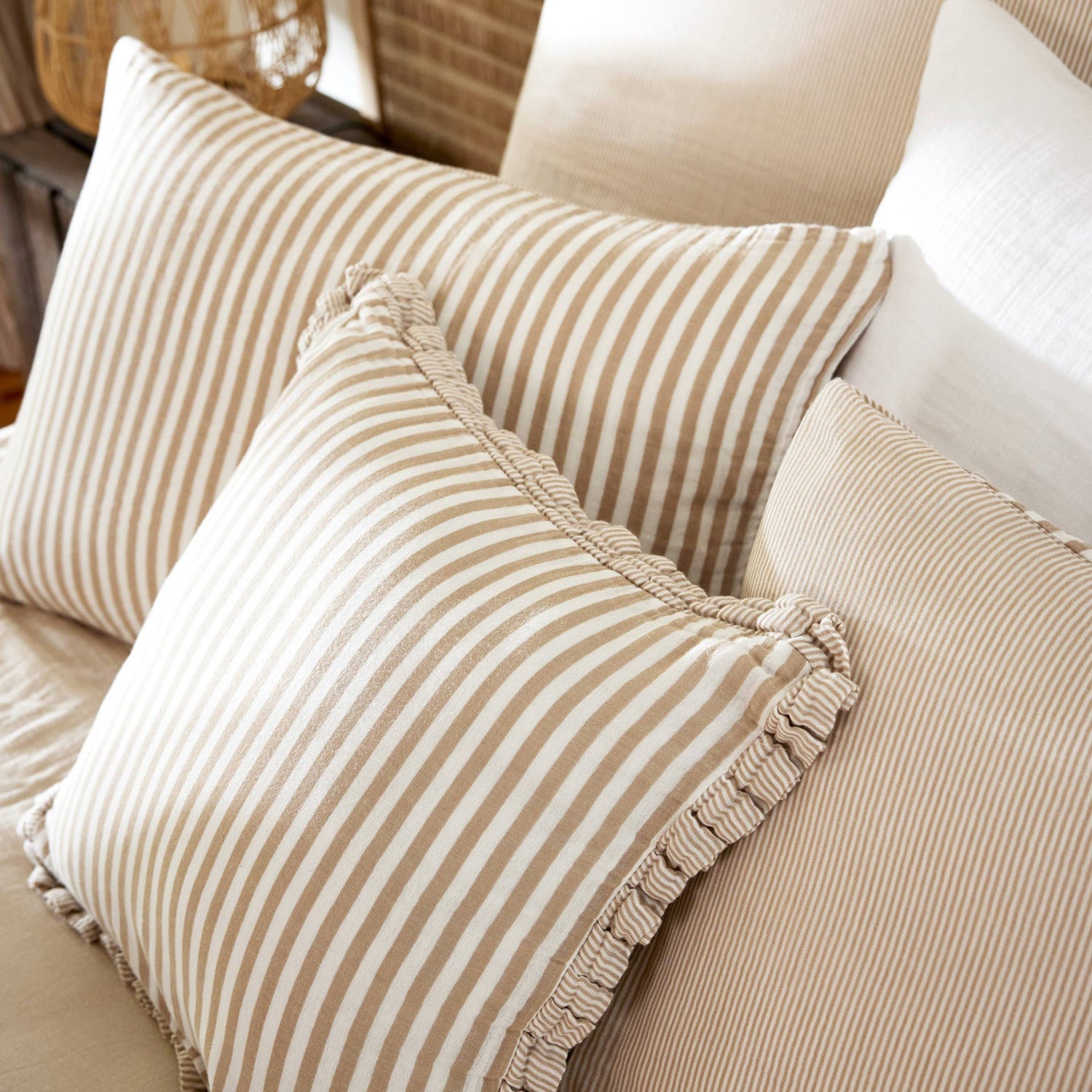 Taupe striped muslin pillowcase