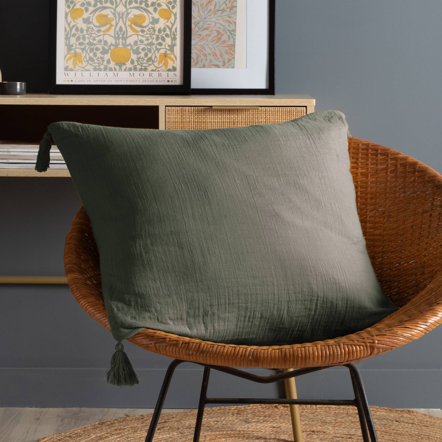 Rosemary green muslin cushion