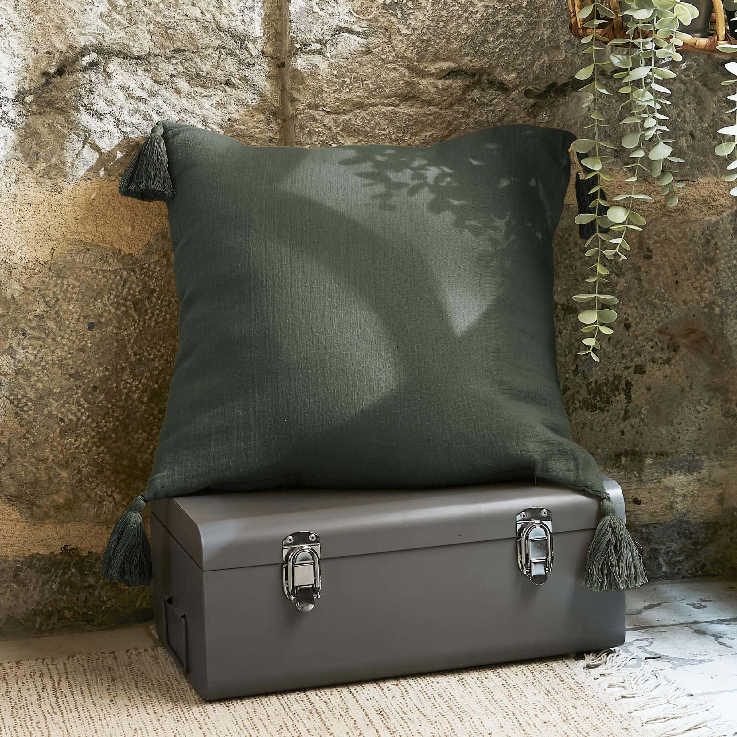 Rosemary green muslin cushion