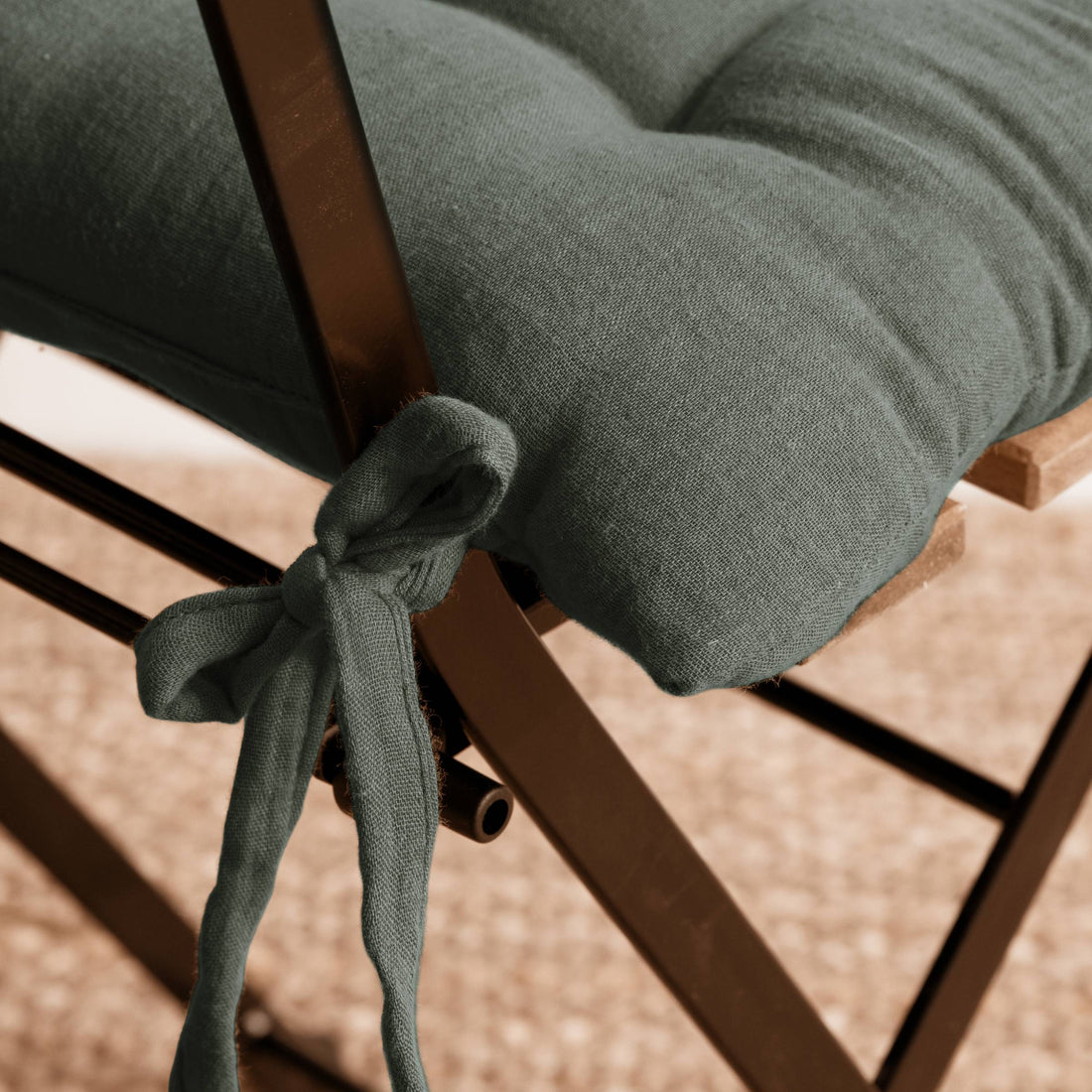 Rosemary green muslin chair cushion