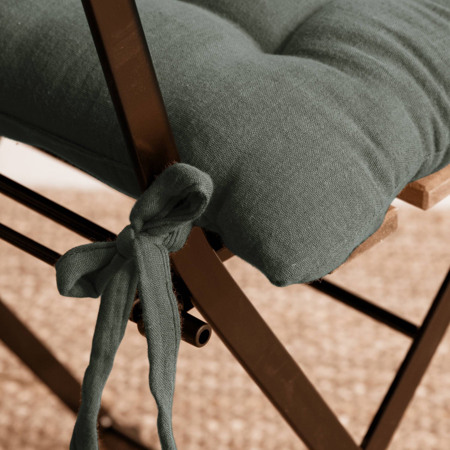 Rosemary green muslin chair cushion