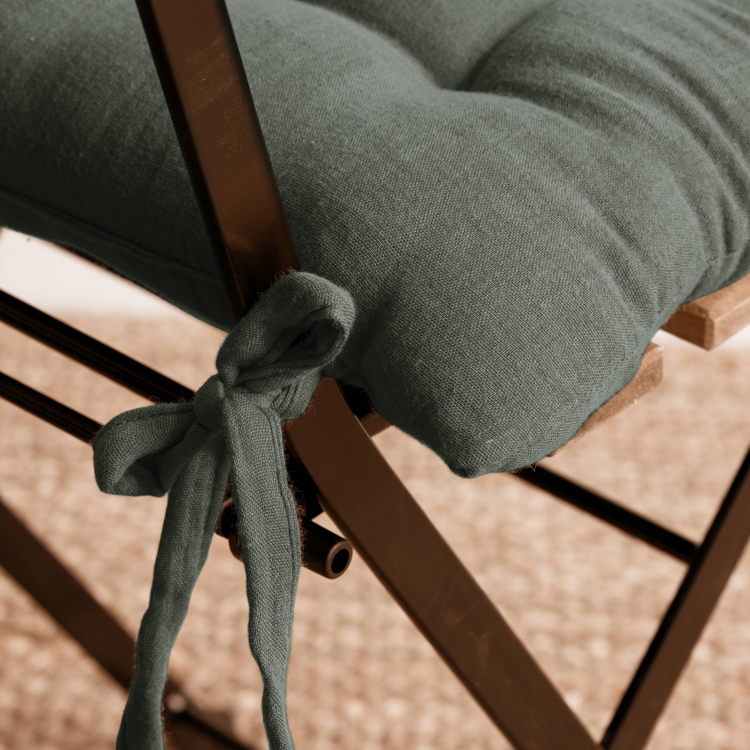 Rosemary green muslin chair cushion