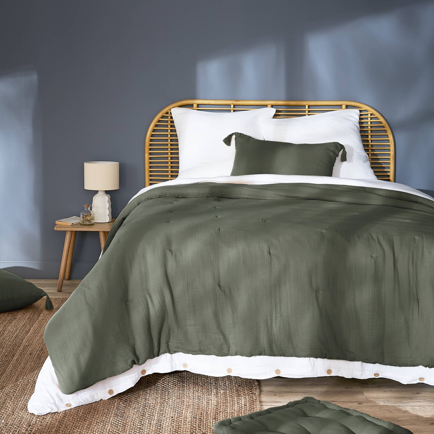 Rosemary green muslin bedspread