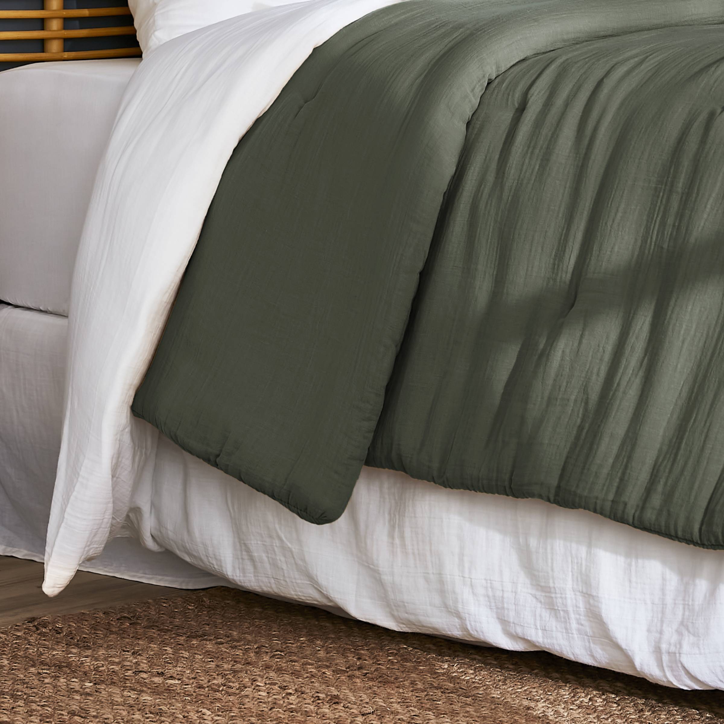 Rosemary green muslin bedspread
