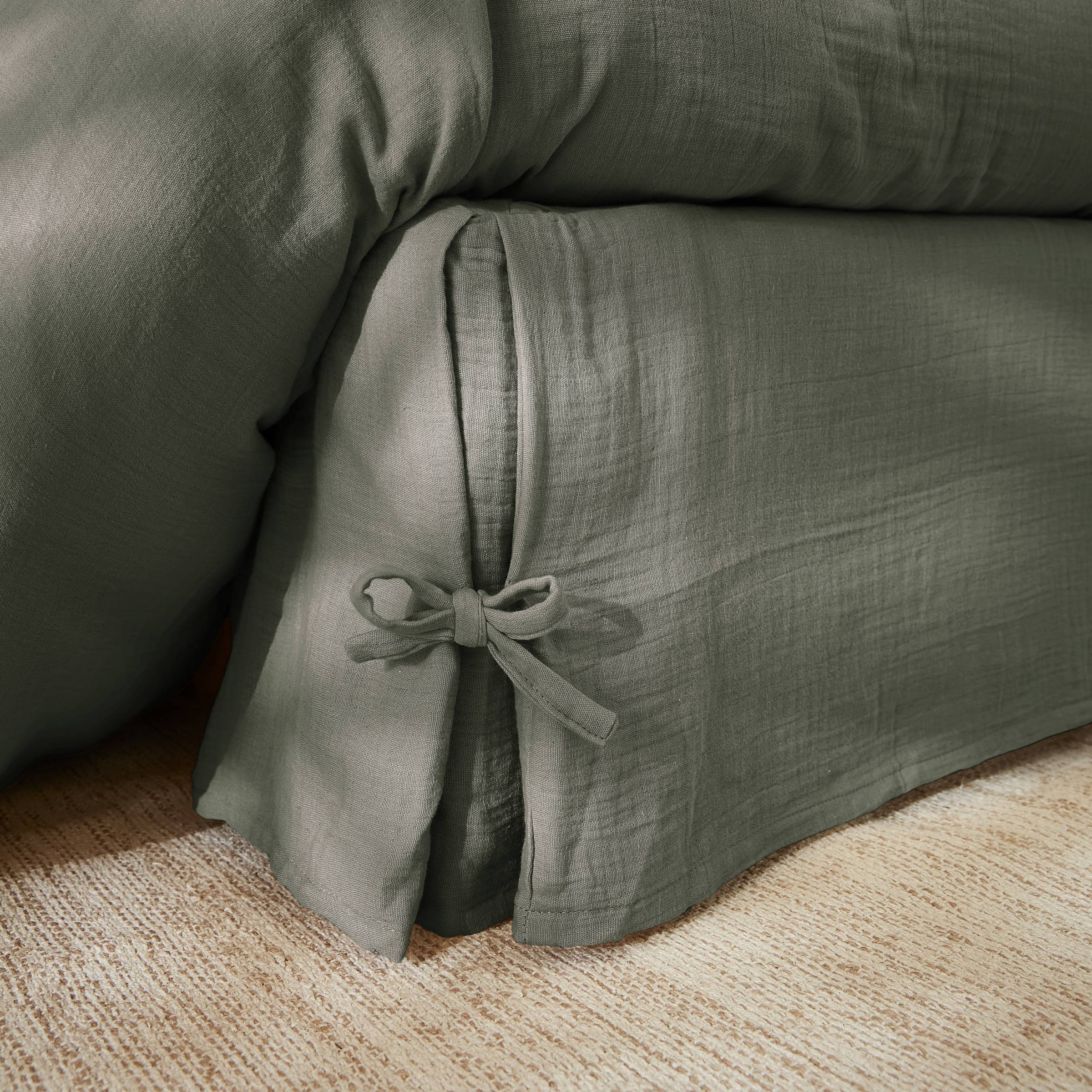 Rosemary green muslin bed skirt