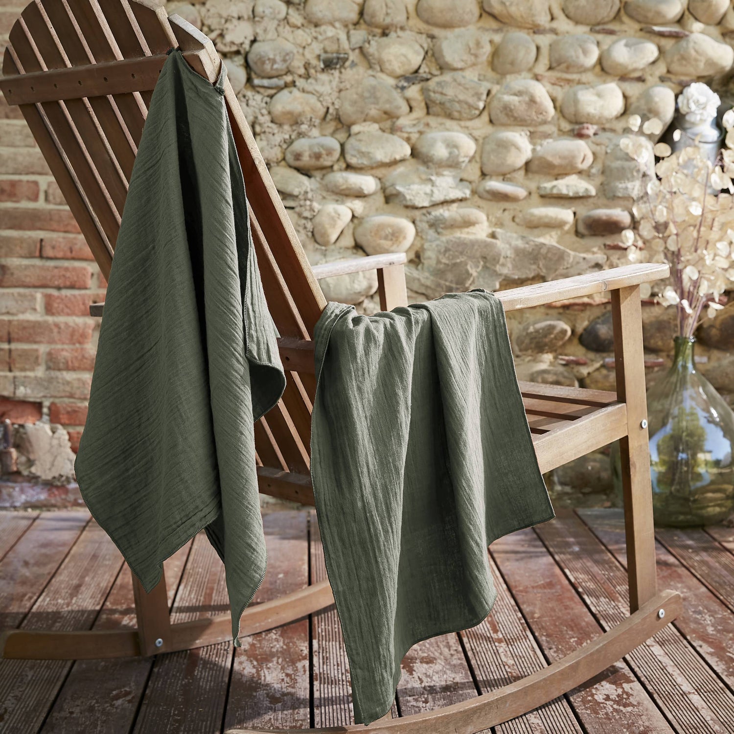 Rosemary green muslin hand towel - set of 2