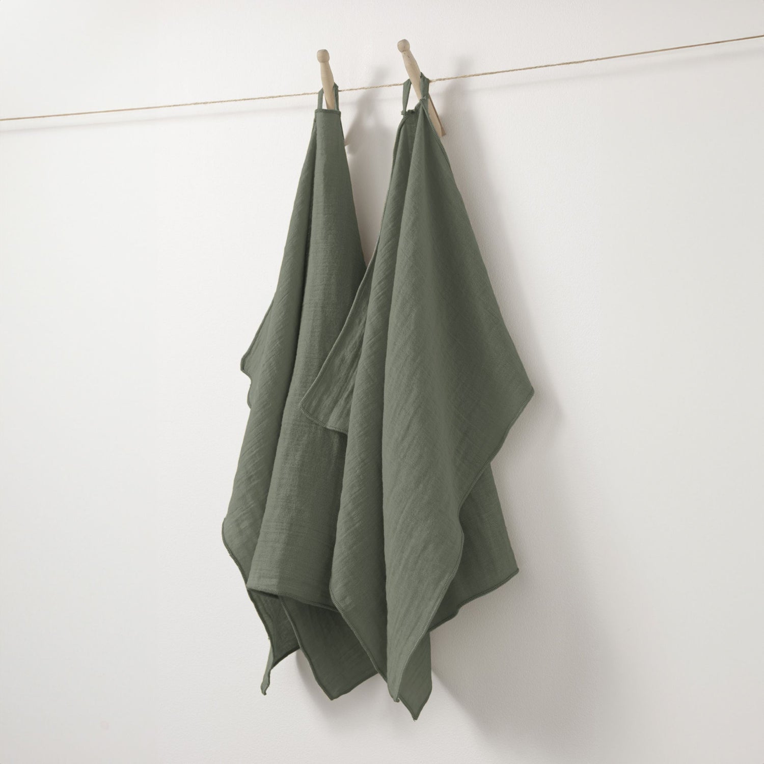 Rosemary green muslin hand towel - set of 2