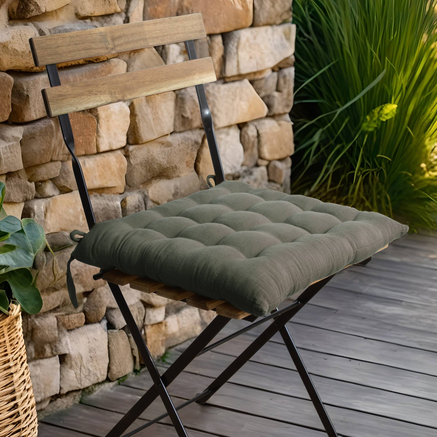 Rosemary green muslin chair cushion