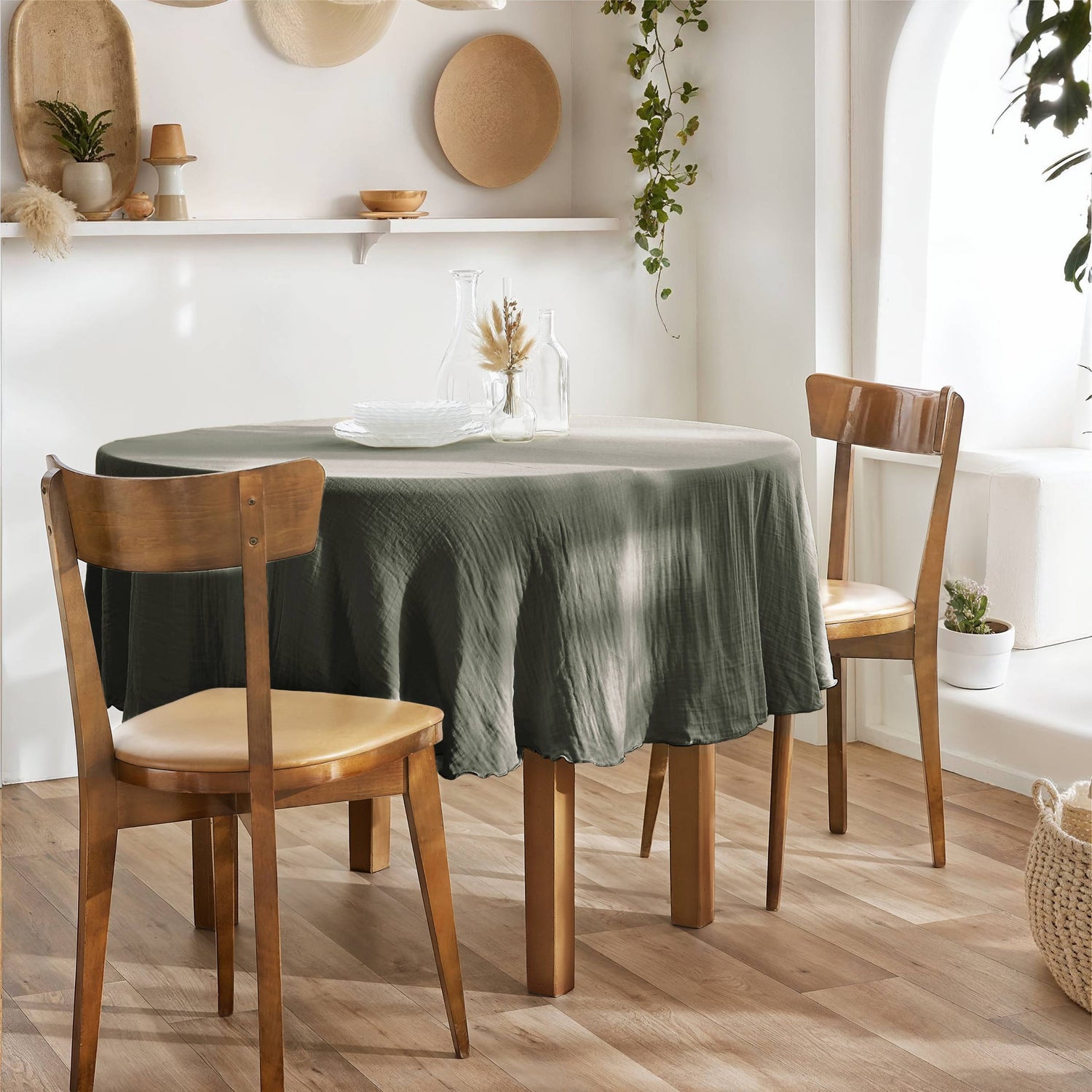 Rosemary green round muslin tablecloth