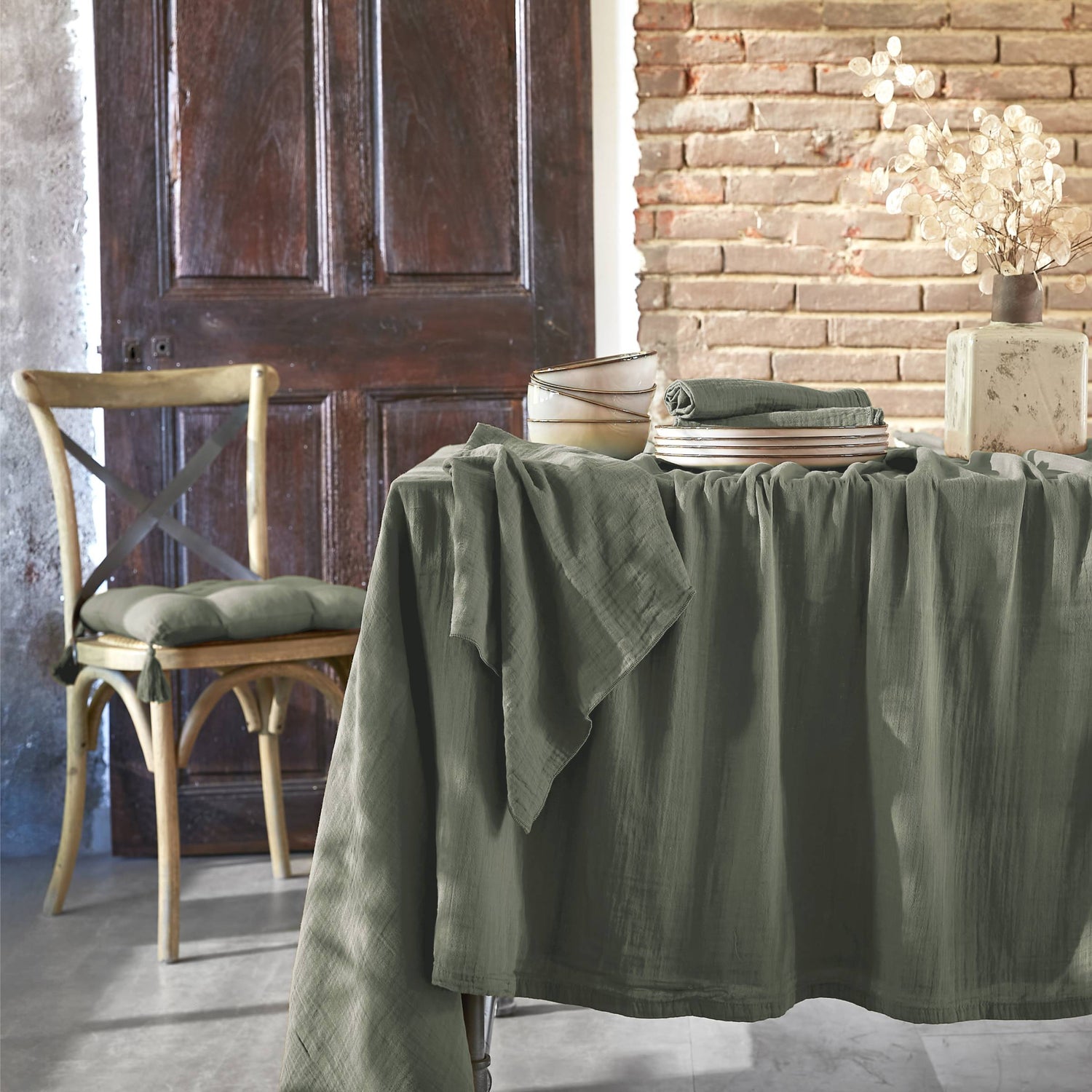 Rosemary green muslin napkin - set of 3