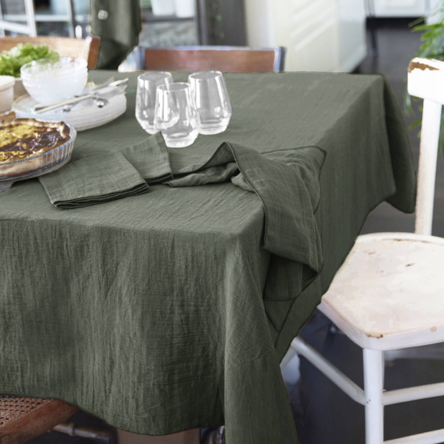 Rosemary green muslin rectangular tablecloth