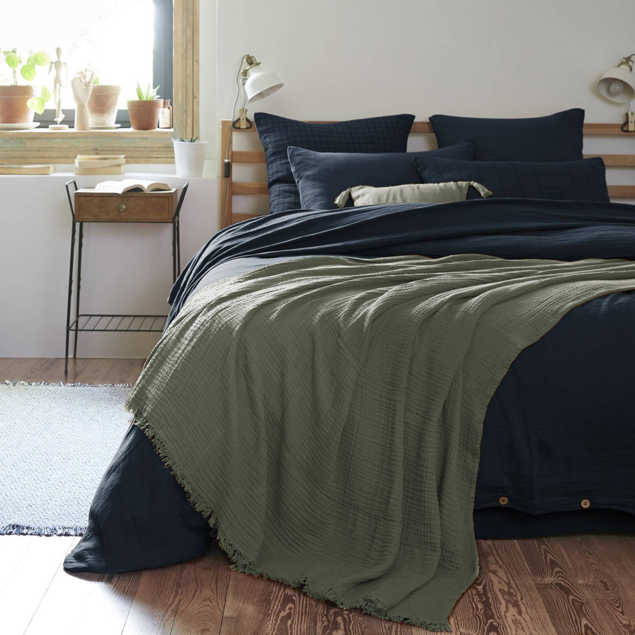 Rosemary green muslin throw