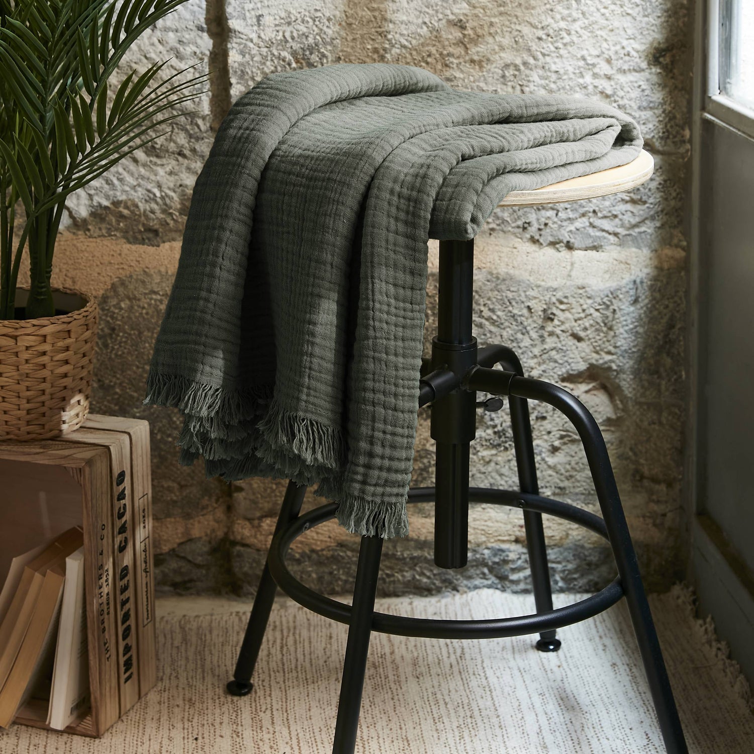 Rosemary green muslin throw