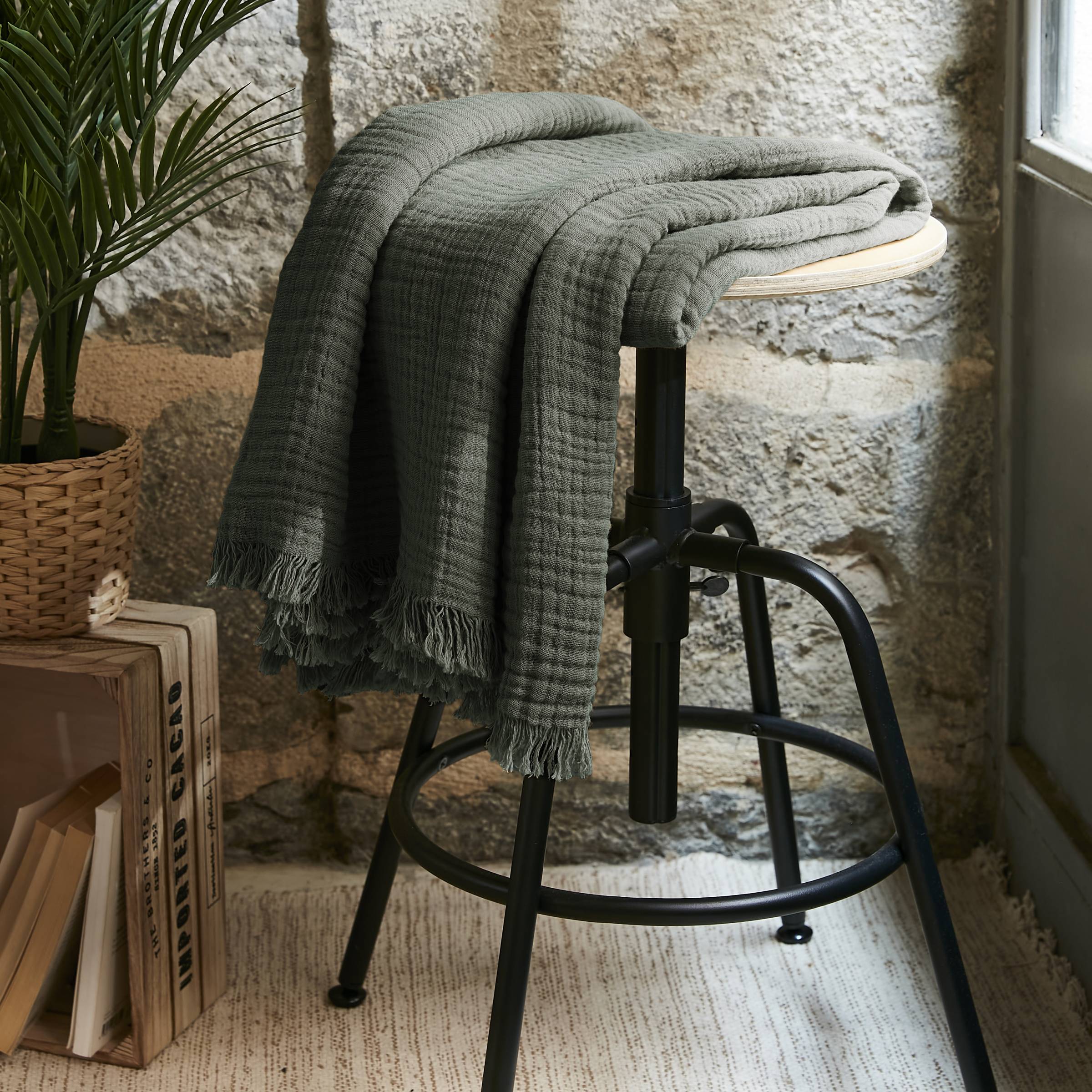 Rosemary green muslin throw