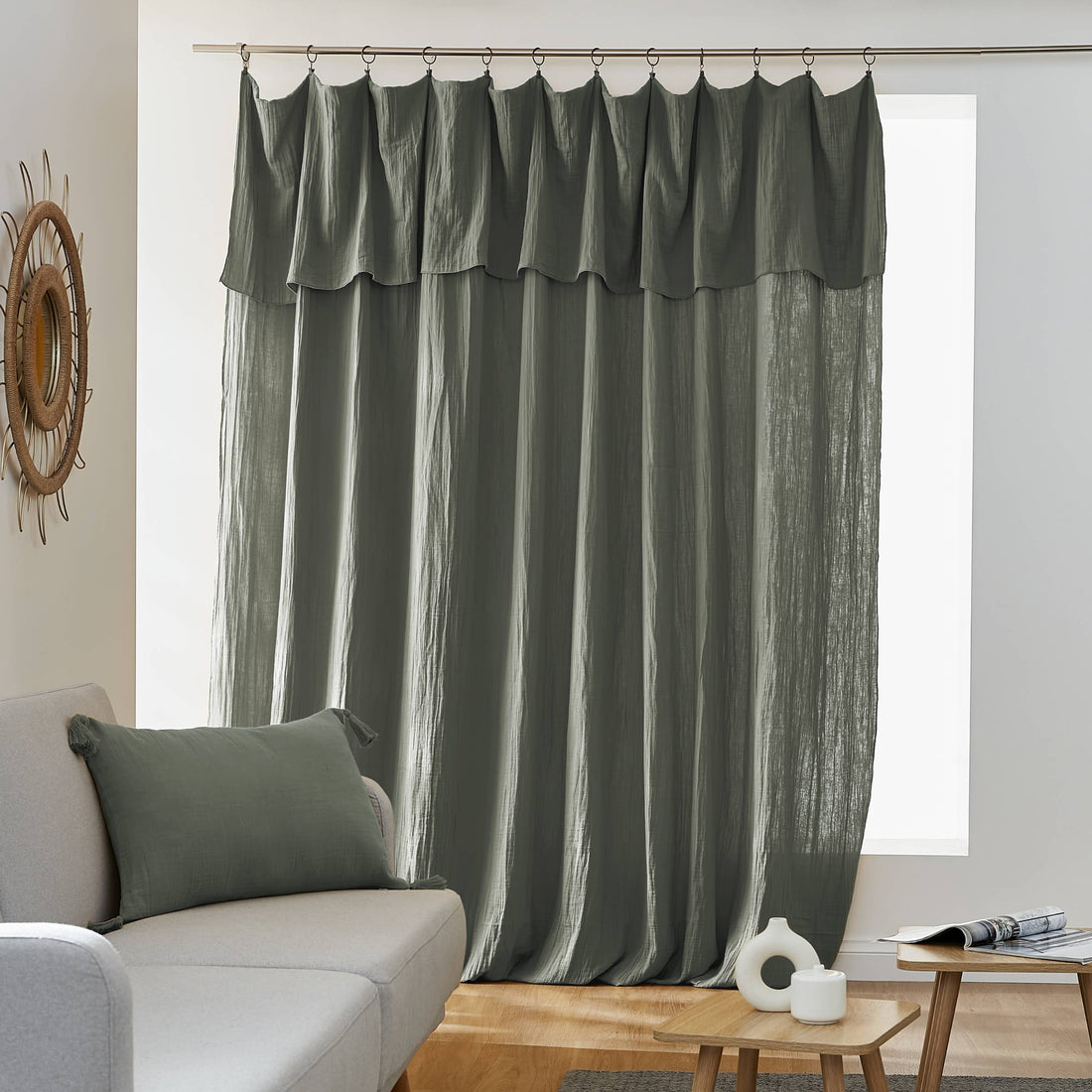 Rosemary green adjustable muslin curtain
