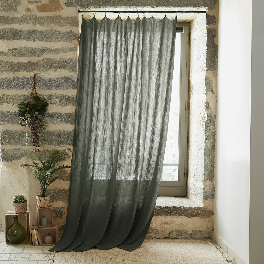 Rosemary green adjustable muslin curtain