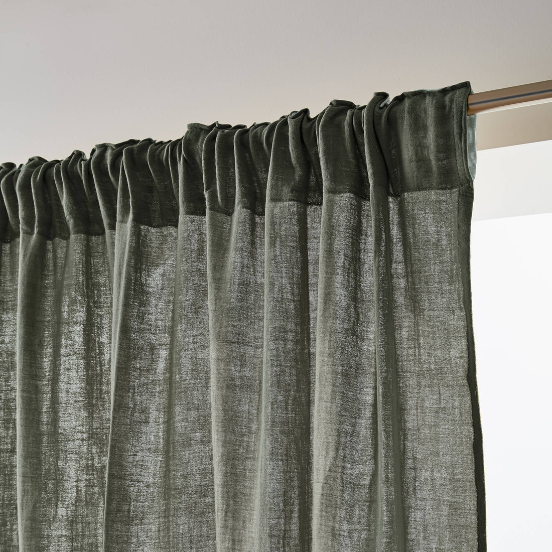 Rosemary green muslin pencil pleat curtain