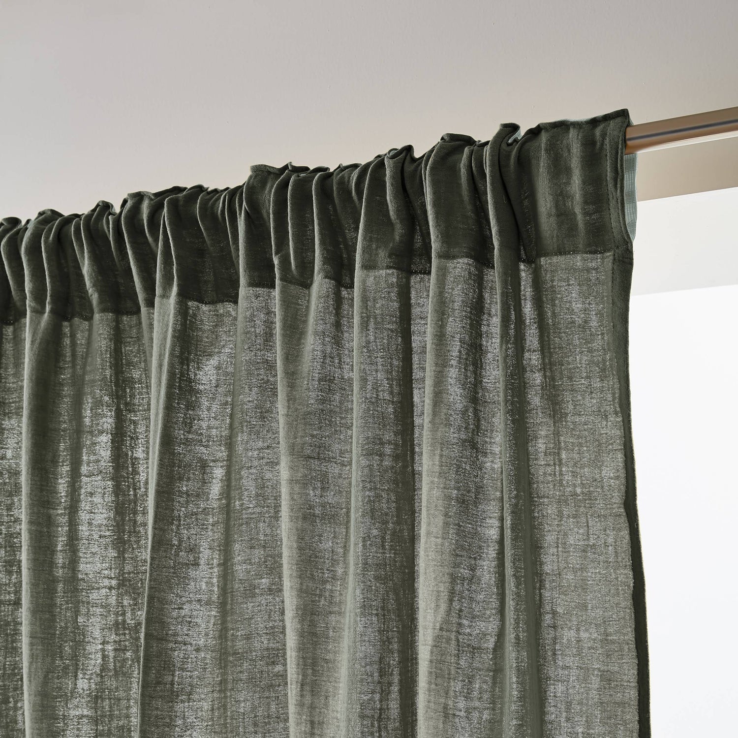 Rosemary green muslin pencil pleat curtain