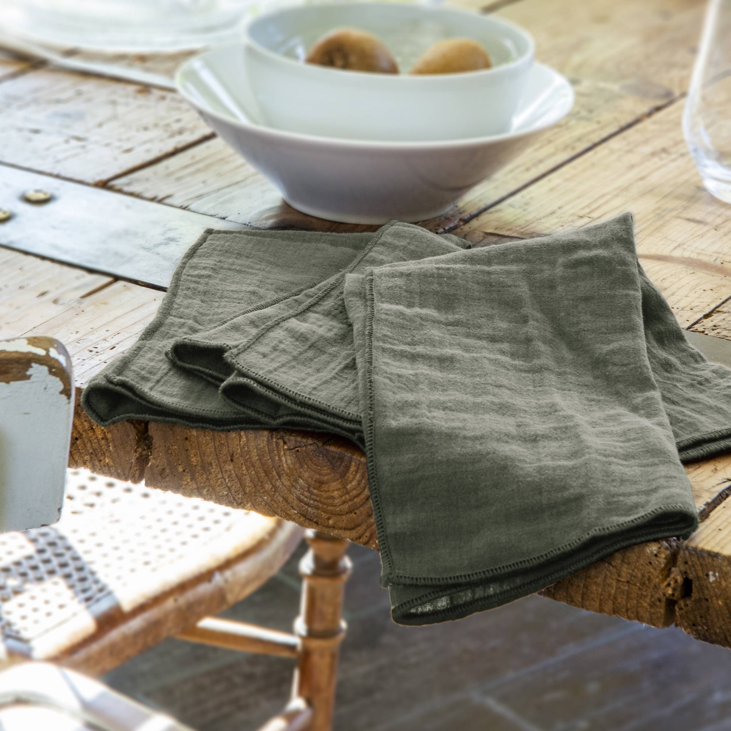 Rosemary green muslin napkin - set of 3
