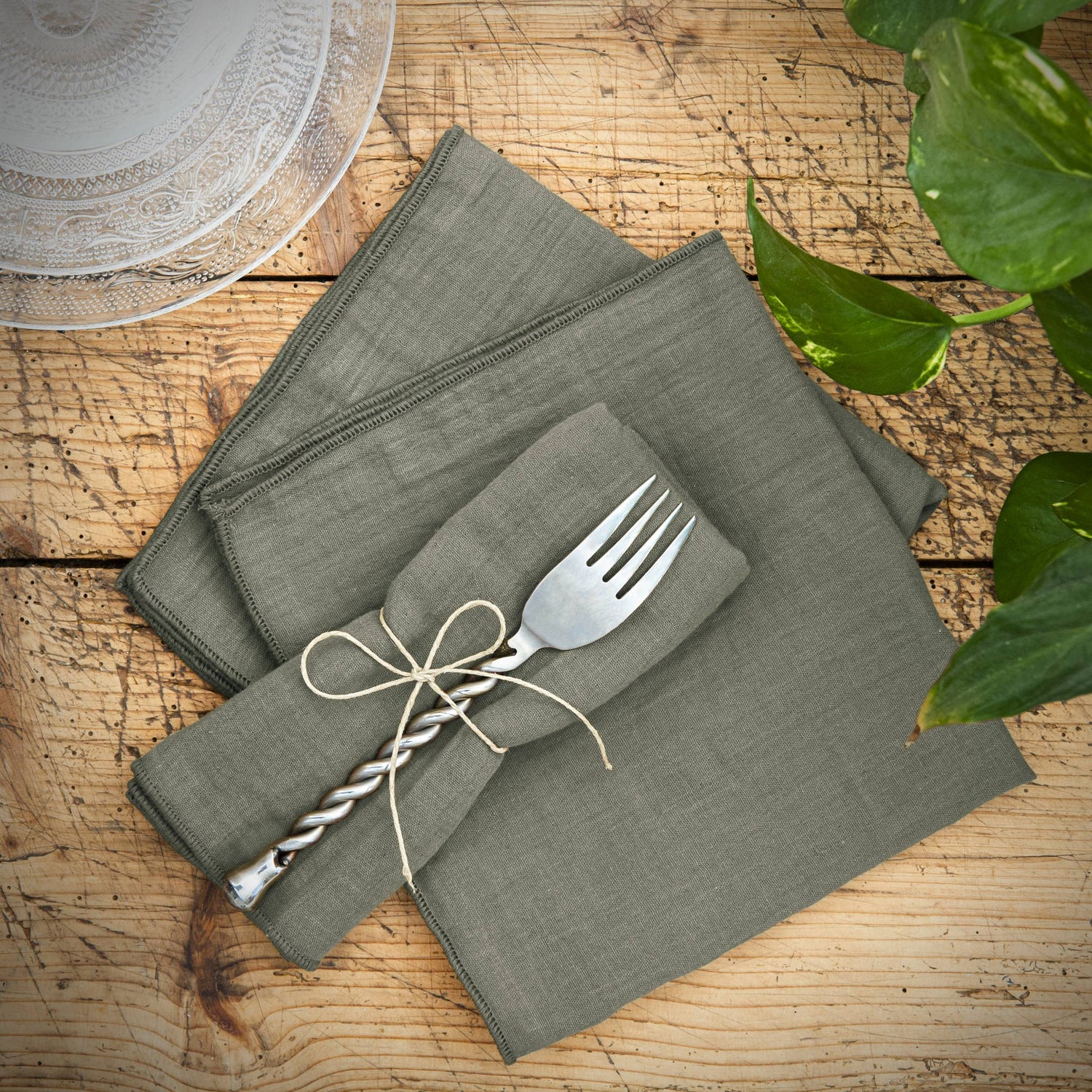 Rosemary green muslin napkin - set of 3