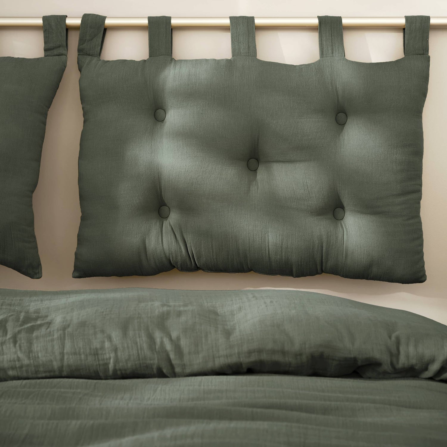 Rosemary green muslin headboard