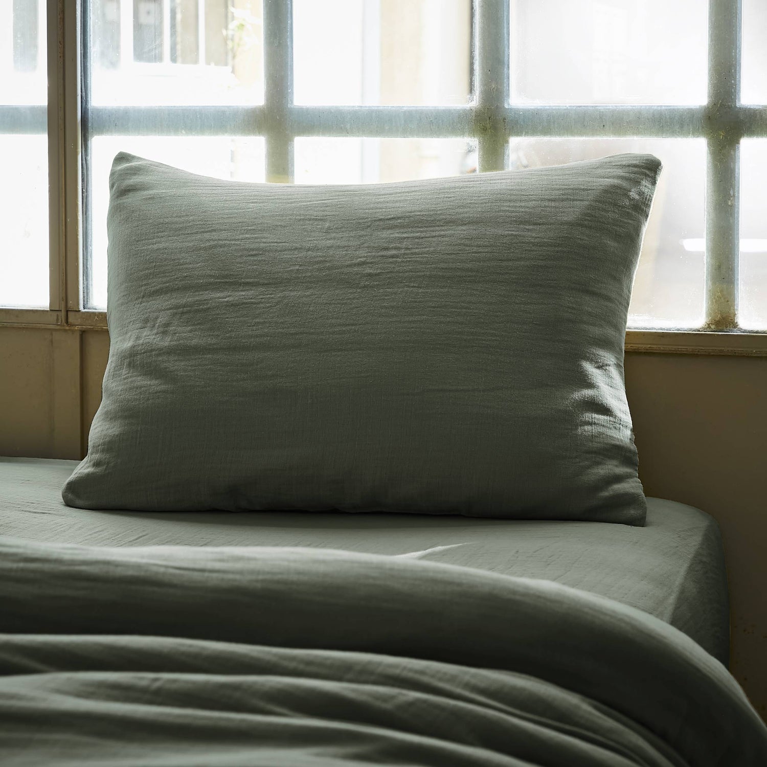 Rosemary green muslin pillowcase