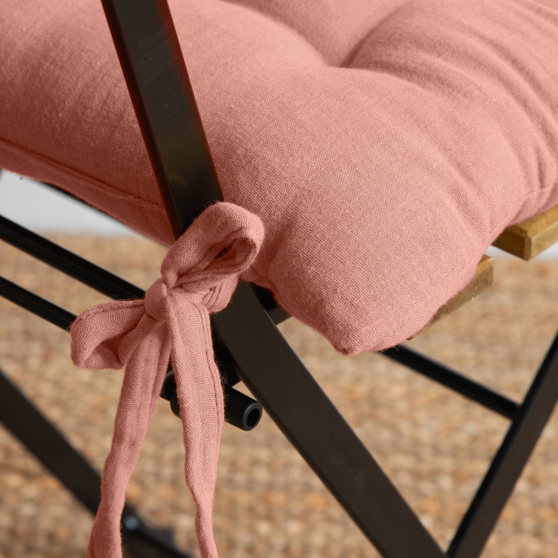 Peach pink muslin chair cushion