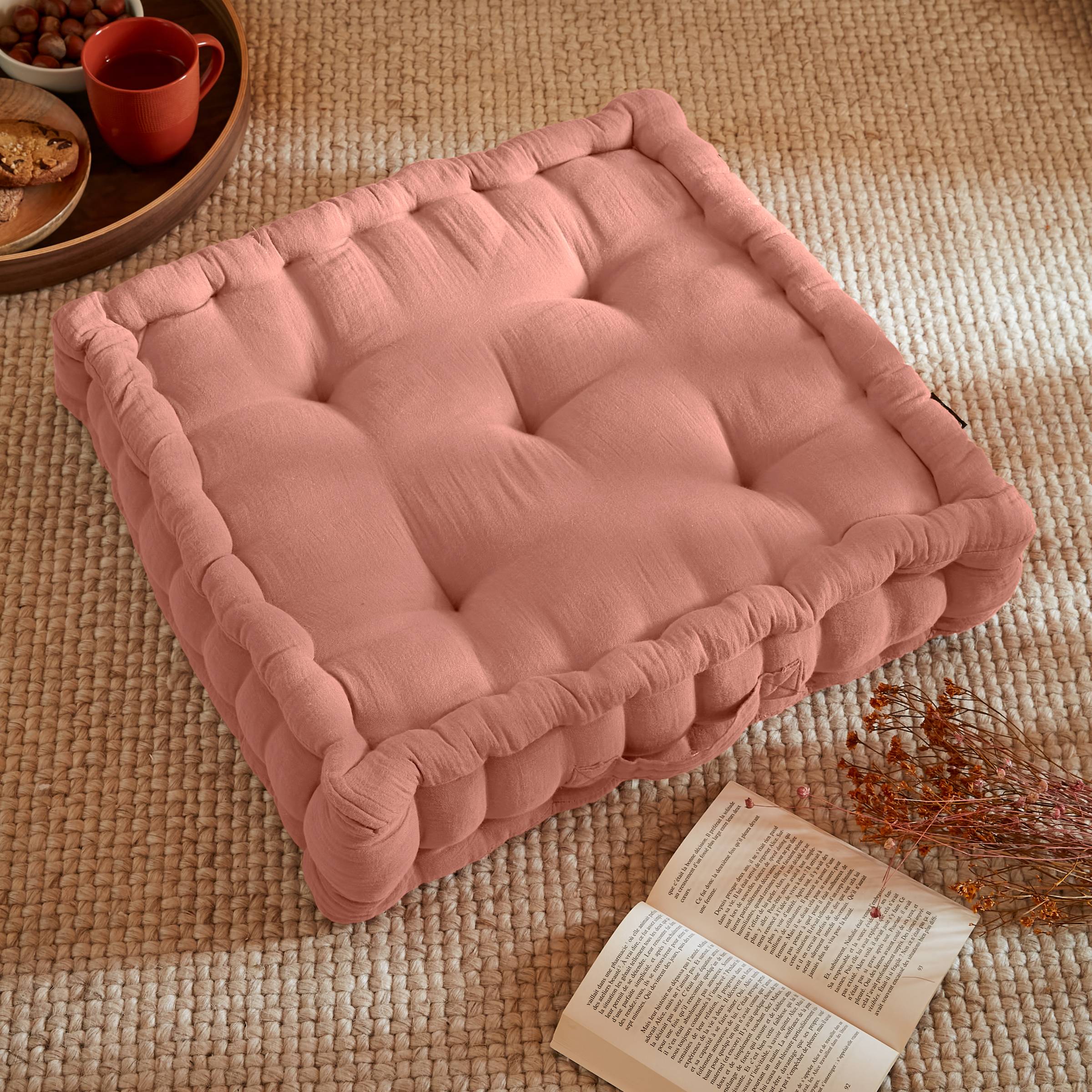 Peach pink muslin floor cushion