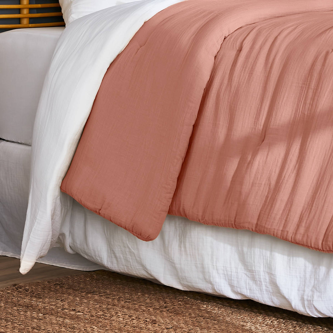 Peach pink muslin bedspread