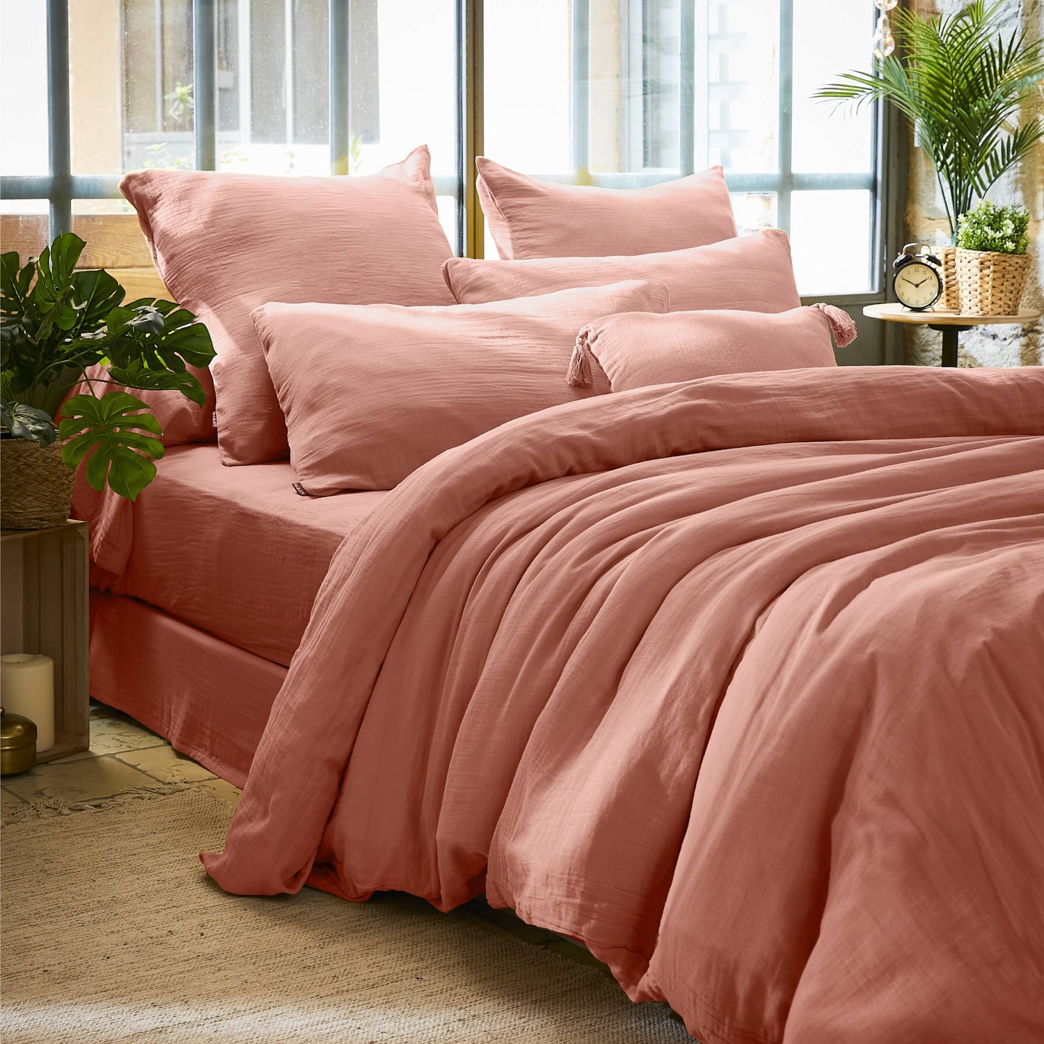  Peach pink muslin duvet cover