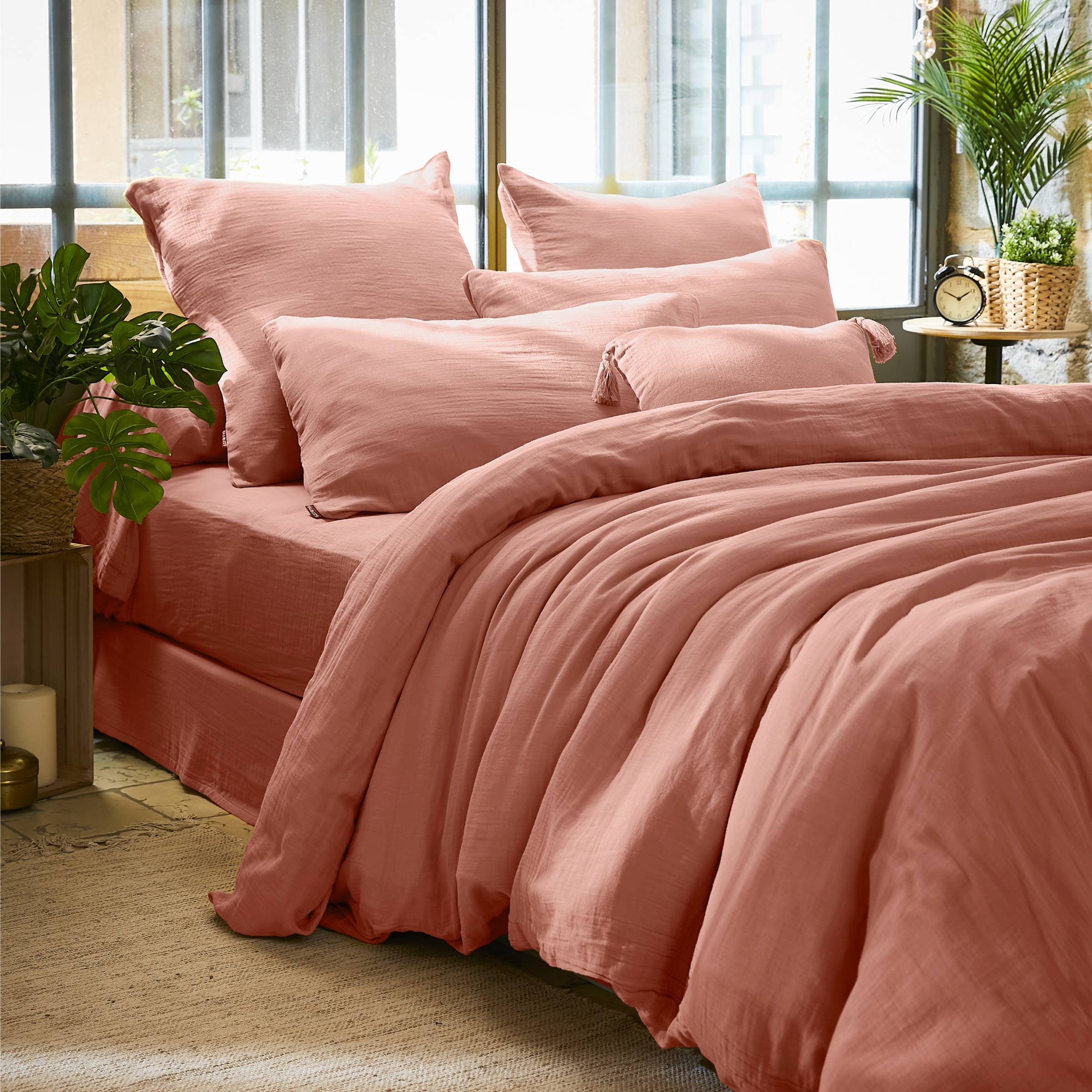  Peach pink muslin duvet cover