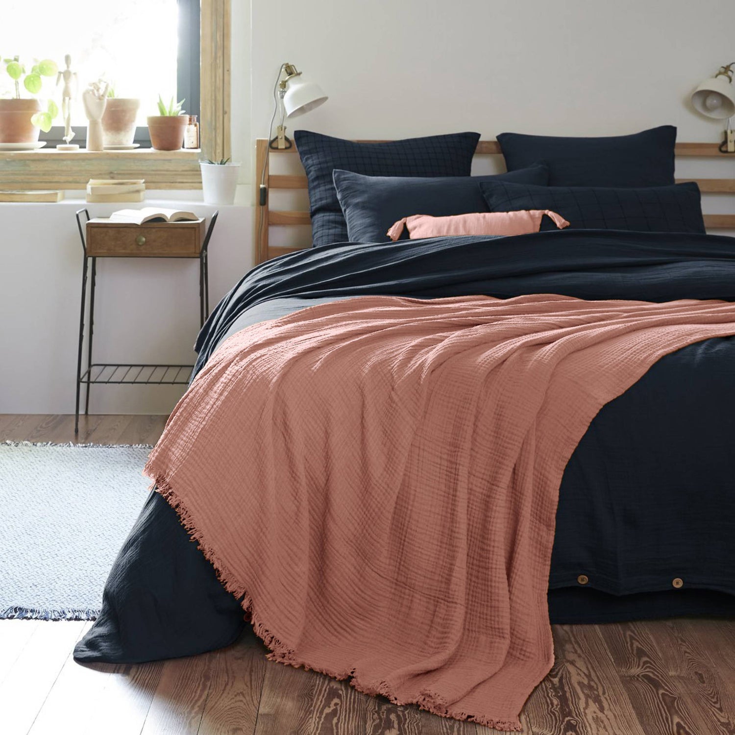 Peach pink muslin throw