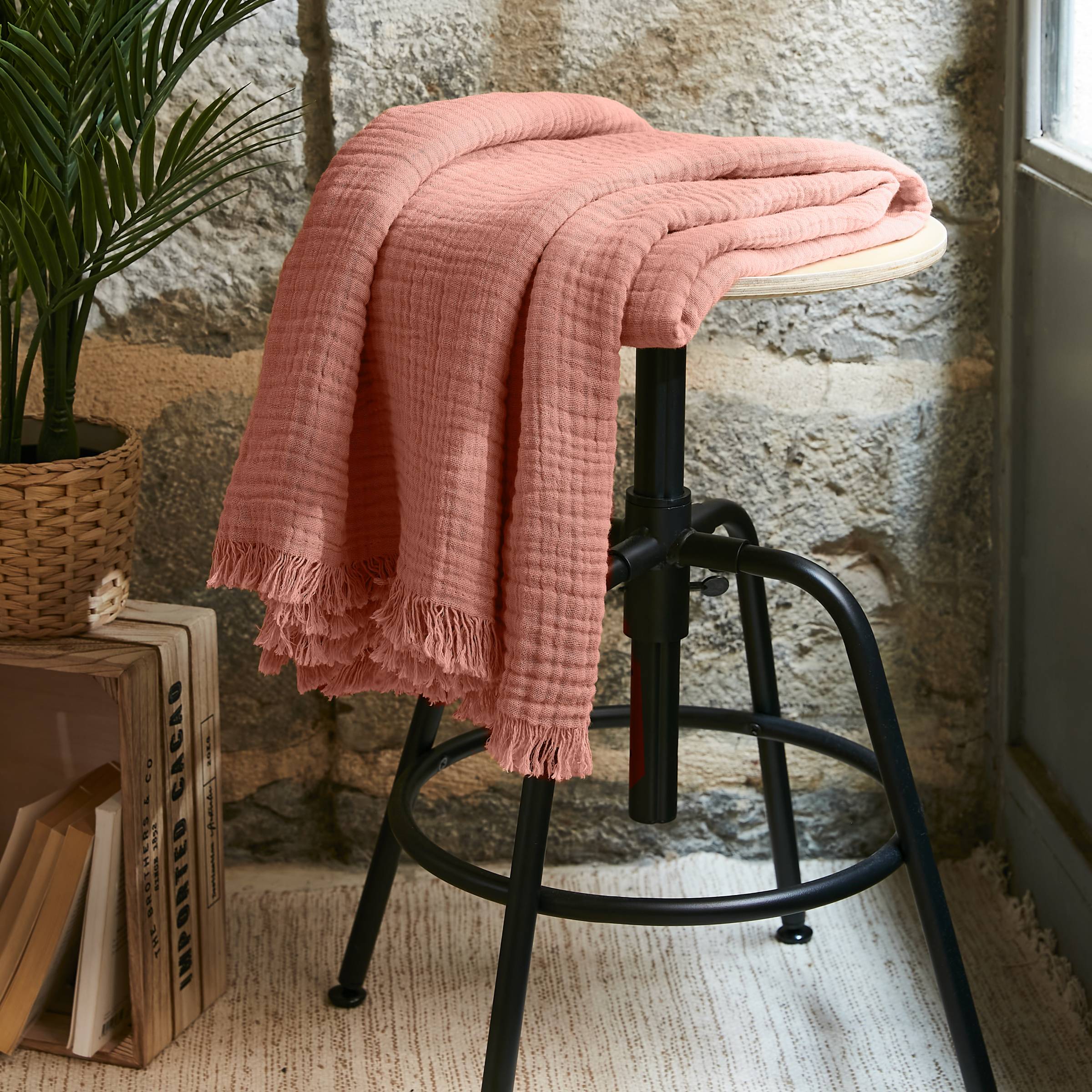 Peach pink muslin throw