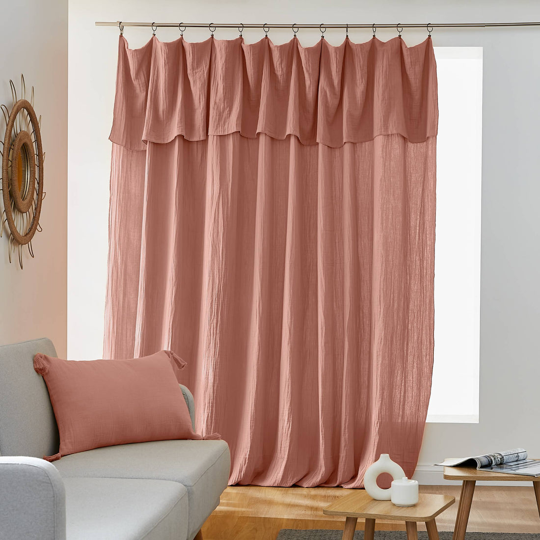 Peach pink muslin adjustable curtain