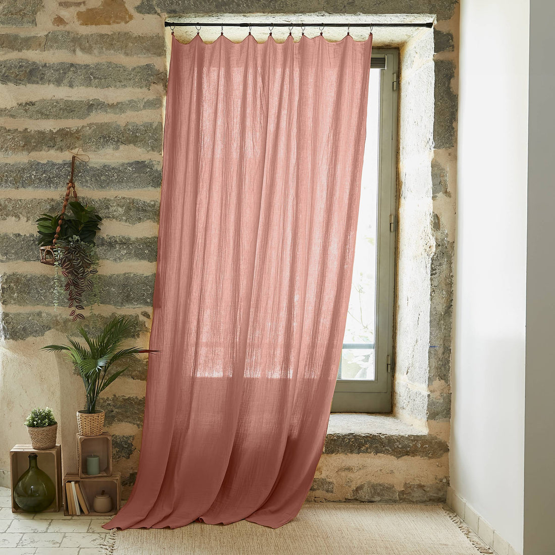 Peach pink muslin adjustable curtain