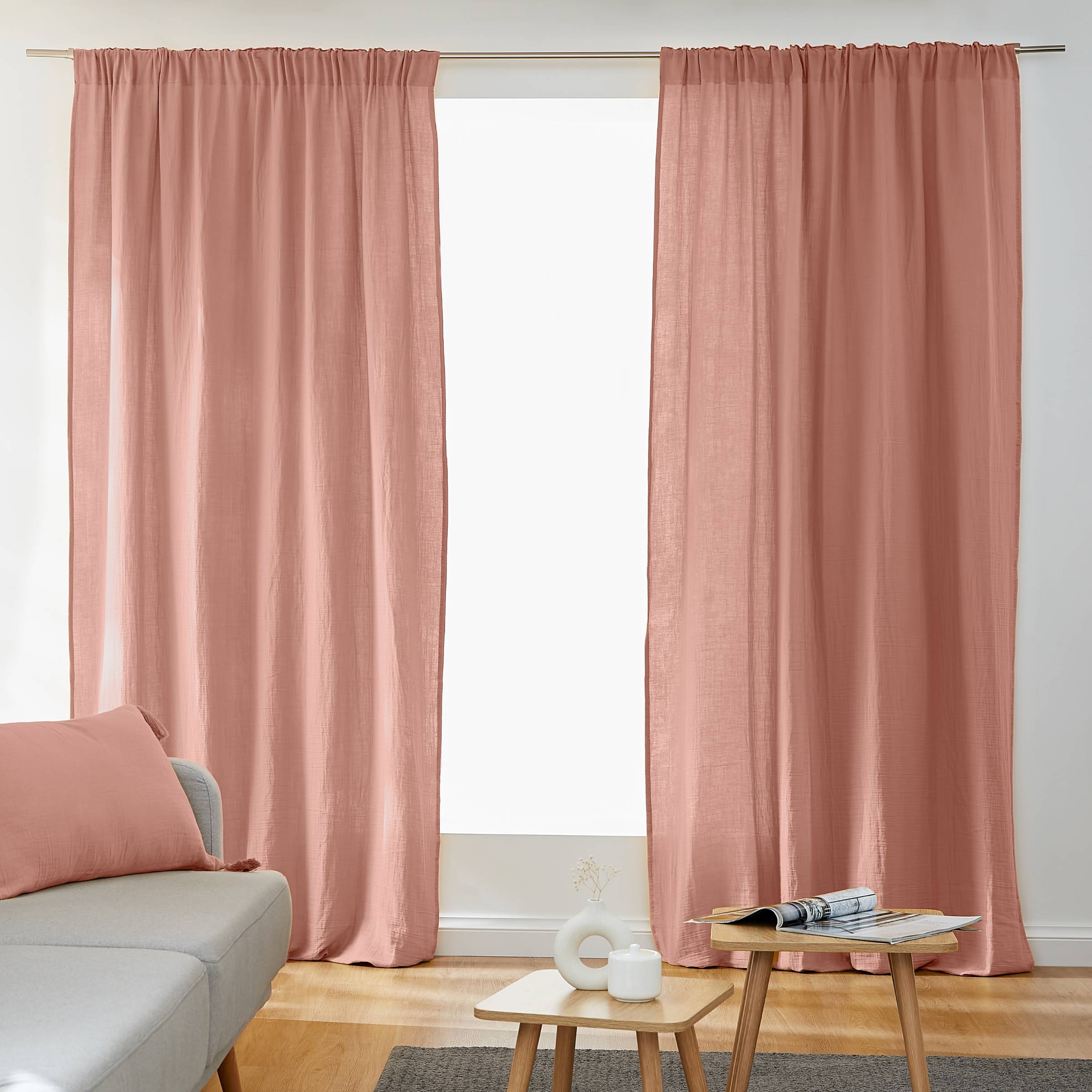 Peach pink muslin pencil pleat curtain