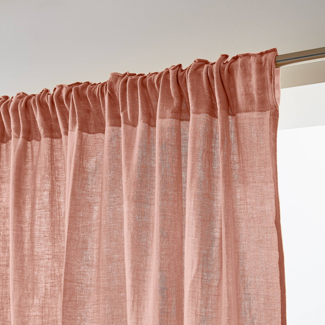 Peach pink muslin pencil pleat curtain