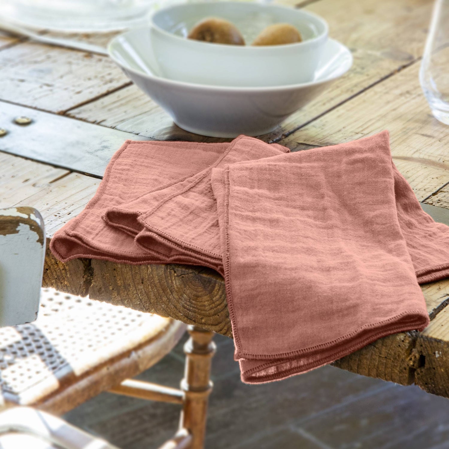 Peach pink muslin napkin - set of 3