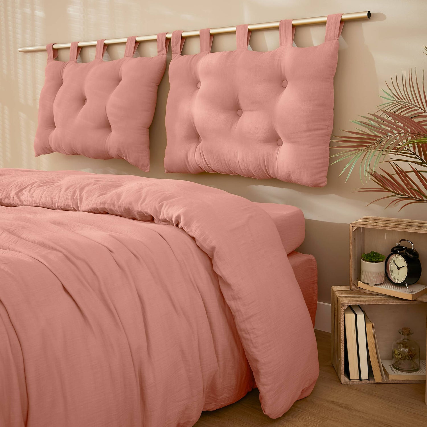 Peach pink muslin headboard
