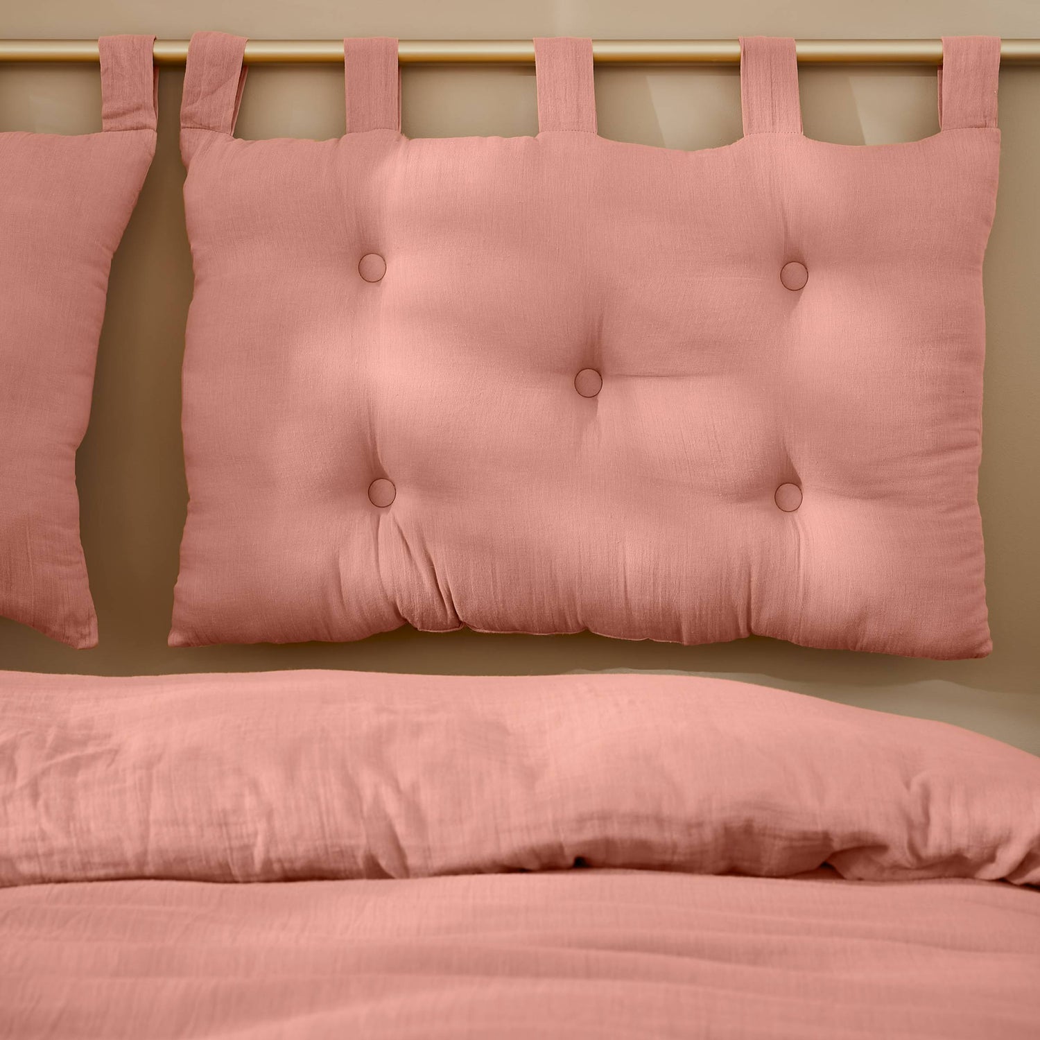 Peach pink muslin headboard